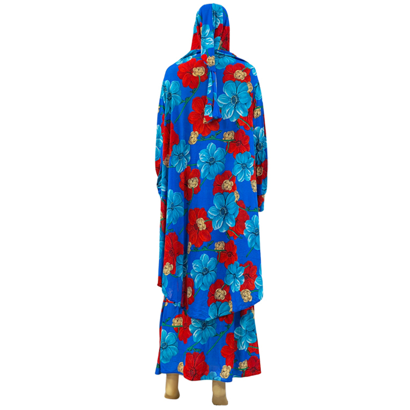 A two-piece set of cross-border large wharf scarf long dress, printed large flower women's prayer robe, casual daily, ethnic, European and American fashion new long dress, hot-selling long style Item Picture