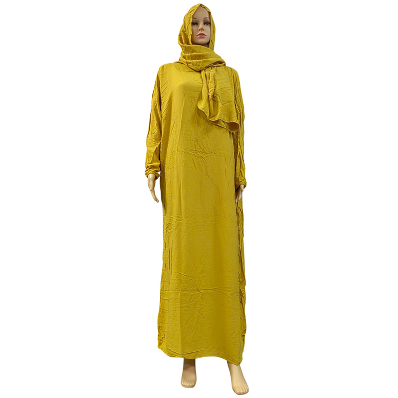 Muslim solid-color fashionable long dress, elegant women's scarf style with hat, pure cotton dignified prayer robe, ethnic style long dress and long robe