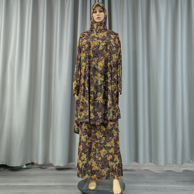 The new European and American fashion cross-border long, large wharf, large flower, women's prayer robe, casual daily, ethnic long dress two-piece set is selling well Specification image