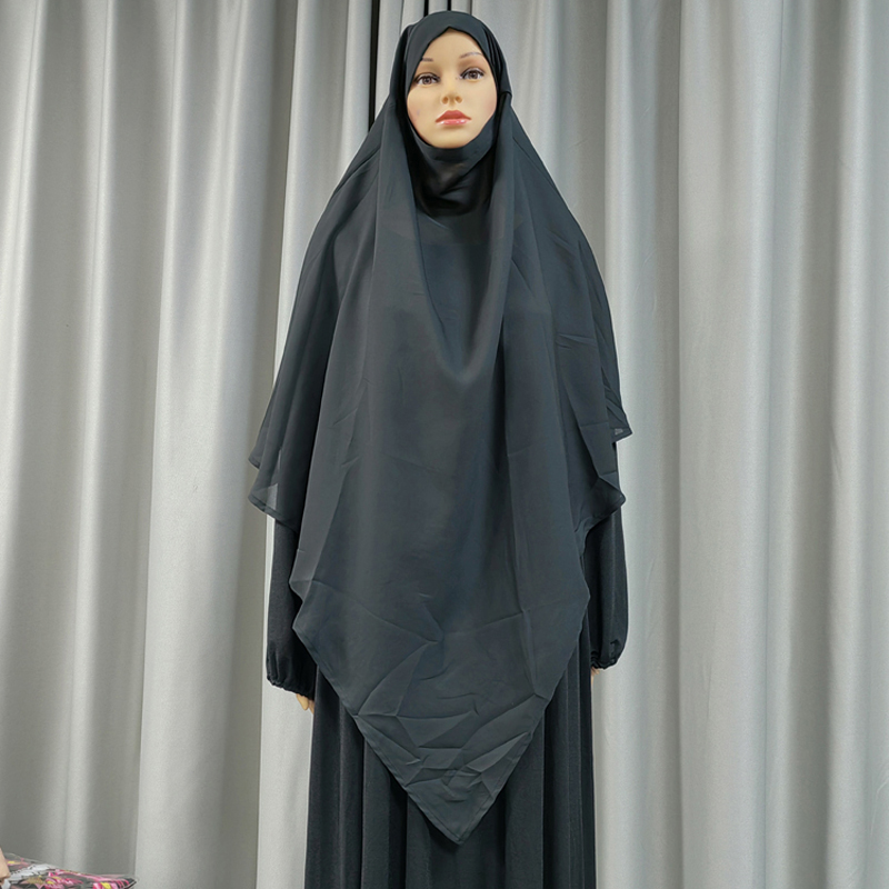The 1+2 high-quality chiffon women's Muslim fashion prayer headscarf with ethnic style, made of high-quality Nida fabric, one in the front and two at the back details Picture