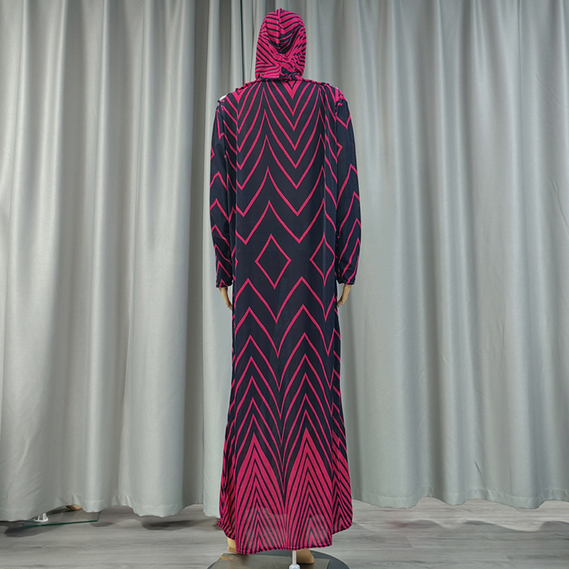 Factory wholesale best-selling lace long hooded print plus-size women's fashionable and trendy daily ethnic style long robe dress, Dubai European and American style fashionable and popular long dress details Picture