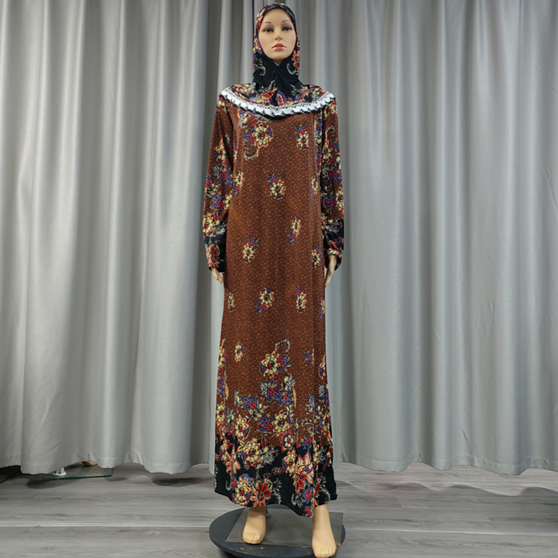 Factory wholesale best-selling lace long hooded print plus-size women's fashionable and trendy daily ethnic style long robe dress with lace long group hooded long style Specification image