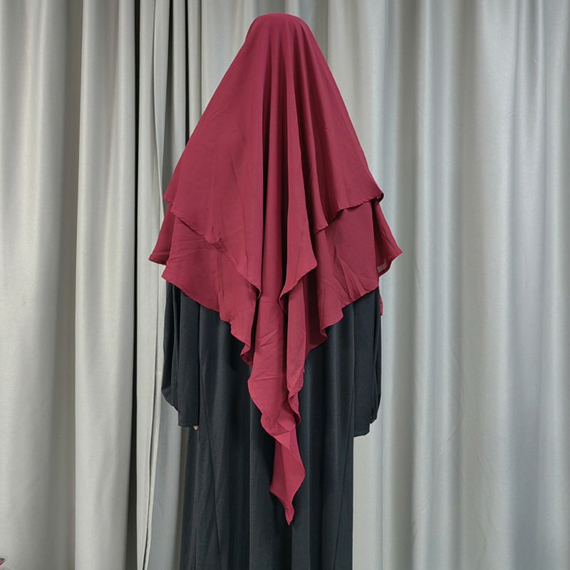 The 1+2 high-quality chiffon women's Muslim fashion prayer headscarf with ethnic style, made of high-quality Nida fabric, one in the front and two at the back Application Scenario