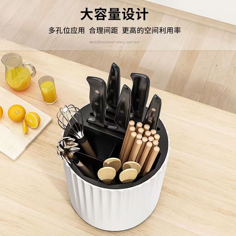 可旋转刀架厨房置物架新款筷笼圆形筷子筒圆筒刀具筷子笼一体收纳详情2