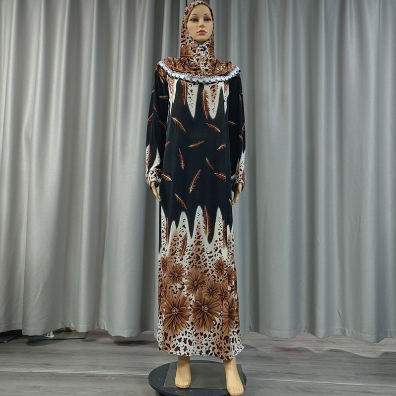 Factory wholesale best-selling lace long hooded print plus-size women's fashionable and trendy daily ethnic style long robe dress, Dubai European and American style fashionable and popular long dress Specification image