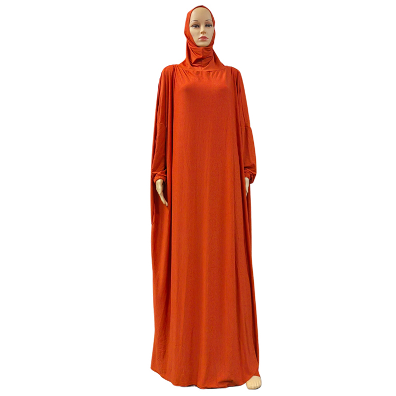 New fashionable and best-selling women's large-sized Muslim hooded robe with printed solid color, Middle Eastern, European and American long dress hooded solid color hooded daily low-key Item Picture