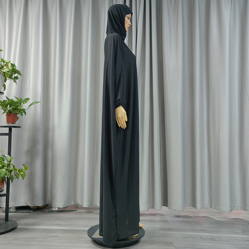 New fashionable and best-selling women's large-sized Muslim hooded robe with printed solid color, Middle Eastern, European and American long dress hooded solid color hooded daily low-key Specification image