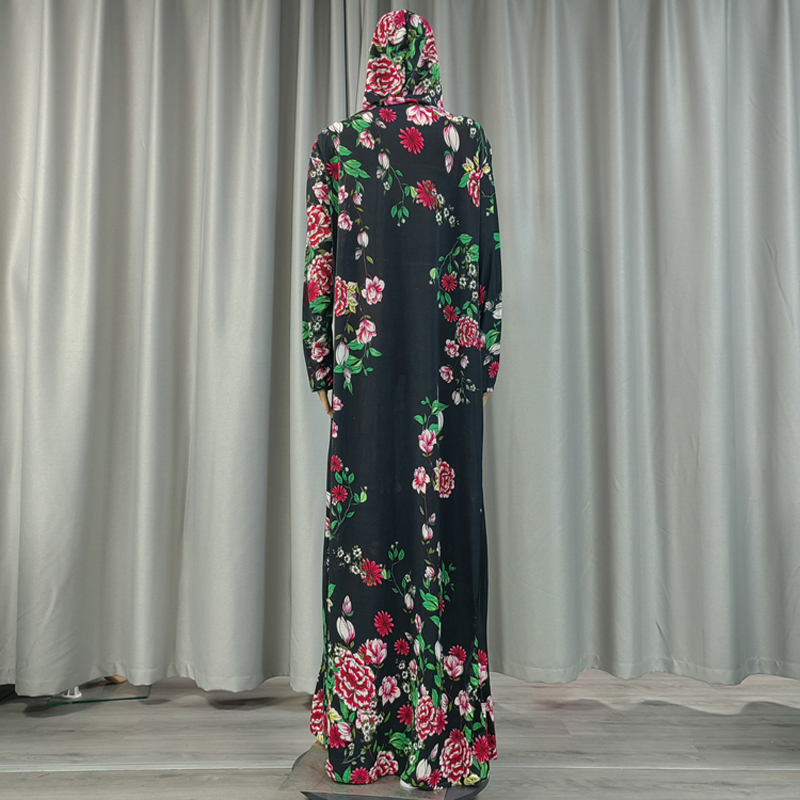 Factory wholesale best-selling lace long hooded print plus-size women's fashionable and trendy daily ethnic style long robe dress with lace long group hooded long style details Picture