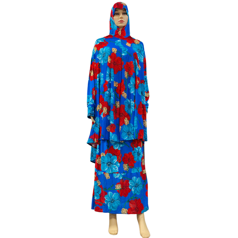 The new European and American fashion cross-border long, large wharf, large flower, women's prayer robe, casual daily, ethnic long dress two-piece set is selling well