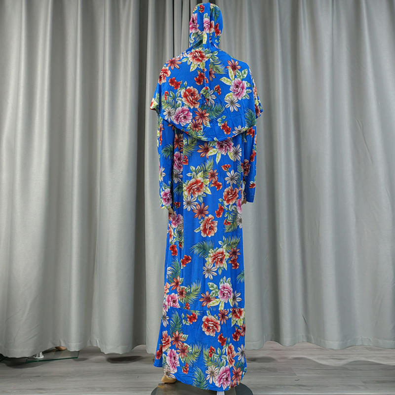 New fashionable and best-selling women's Muslim headscarf and robe two-piece set with small floral prints, wish European and American slim-fitting one-piece dress, headscarf and long dress two-piece set Application Scenario