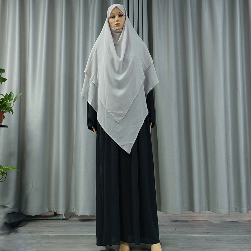 Nuevo crossover fábrica directa musulmán color sólido chiffon hijab frente dos atrás dos estilo largo moda en europa y américa nuevo estilo multicolor mujeres hijab 2+2 doble plisado diseño hijab Specification image