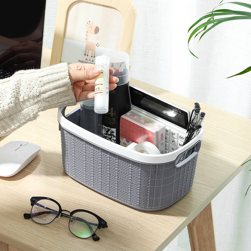 Wicker-like desktop storage basket, household toy and sundries storage basket, plastic kitchen storage basket, snack small basket