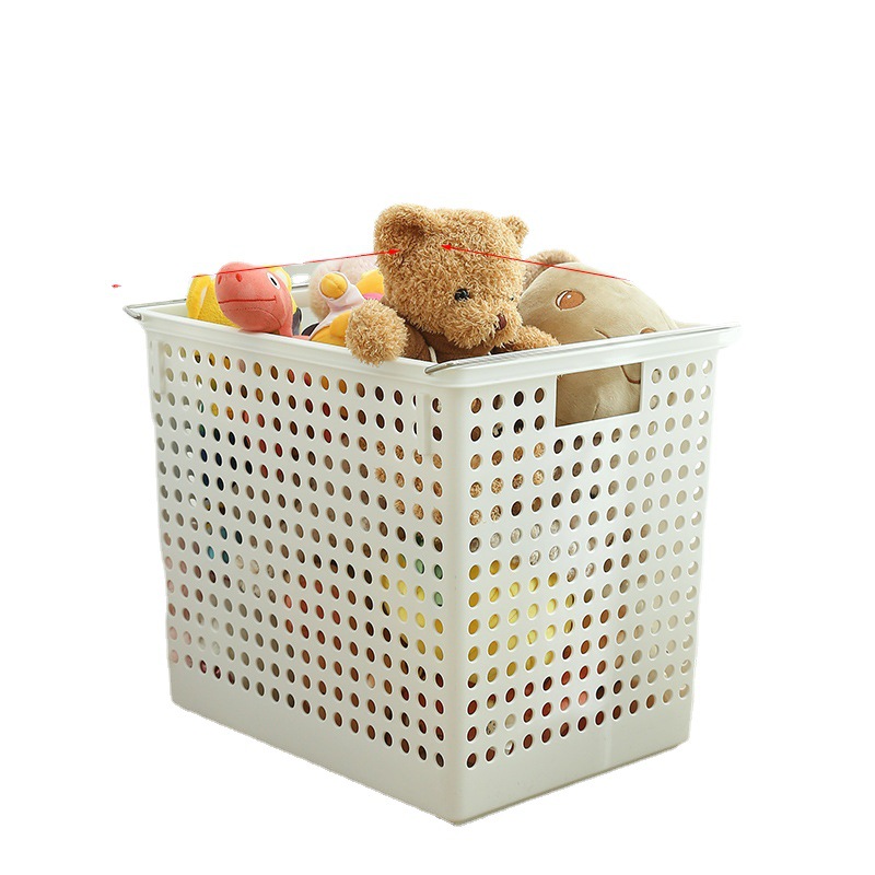 Extra-large hand-held dirty clothes storage basket, plastic PP grayish-white hollowed-out storage basket, dust-proof and organizing storage basket Item Picture