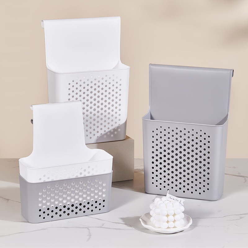 Kitchen cabinet door wall-mounted small basket, plastic PP hollowed-out miscellaneous storage basket, living room wall-mounted gray and white storage basket
