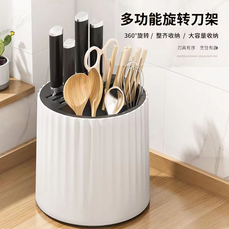 可旋转刀架厨房置物架新款筷笼圆形筷子筒圆筒刀具筷子笼一体收纳详情1