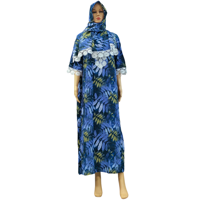 Factory direct sales of cross-border European and American hooded Amazon home wear, short-sleeved printed flower long robe dress, African women's hooded scarf, short-sleeved two pieces