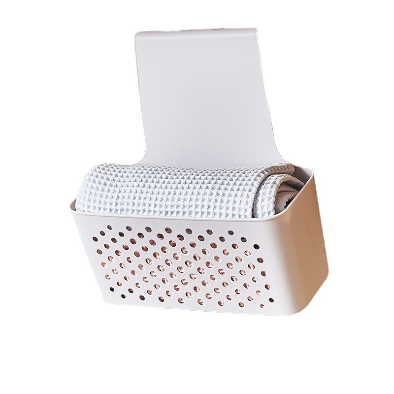 Kitchen cabinet door wall-mounted small basket, plastic PP hollowed-out miscellaneous storage basket, living room wall-mounted gray and white storage basket Item Picture