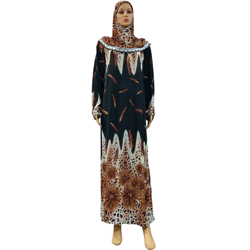 Factory wholesale best-selling lace long hooded print plus-size women's fashionable and trendy daily ethnic style long robe dress with lace long group hooded long style Item Picture