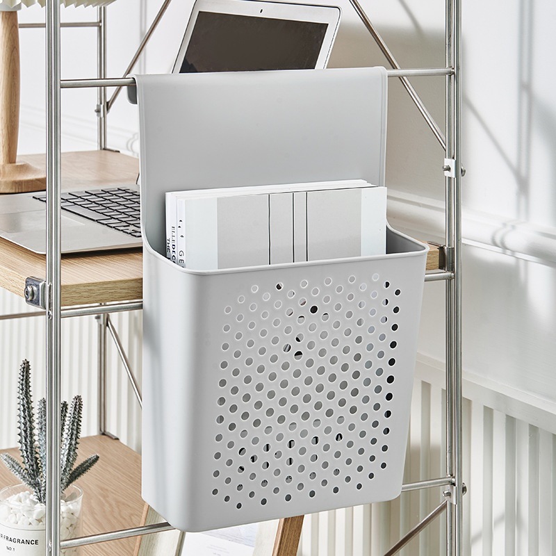 Kitchen cabinet door wall-mounted small basket, plastic PP hollowed-out miscellaneous storage basket, living room wall-mounted gray and white storage basket Application Scenario