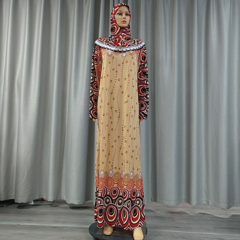 Factory wholesale best-selling hooded printed plus-size women's fashionable and trendy daily ethnic style long robe dress with lace Specification image