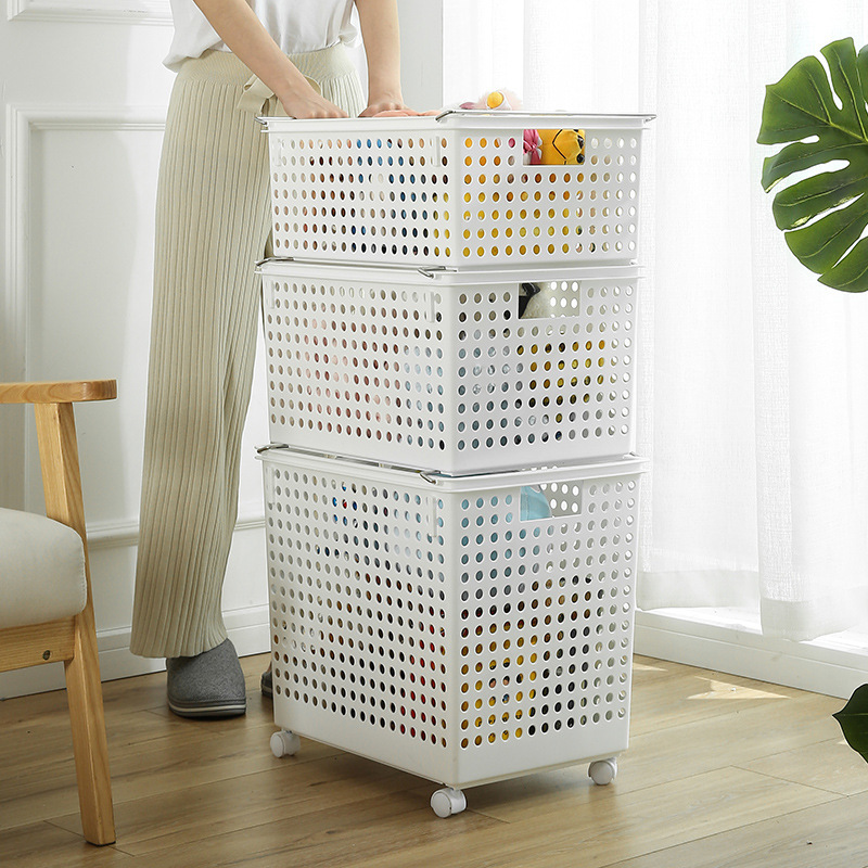 Extra-large hand-held dirty clothes storage basket, plastic PP grayish-white hollowed-out storage basket, dust-proof and organizing storage basket details Picture