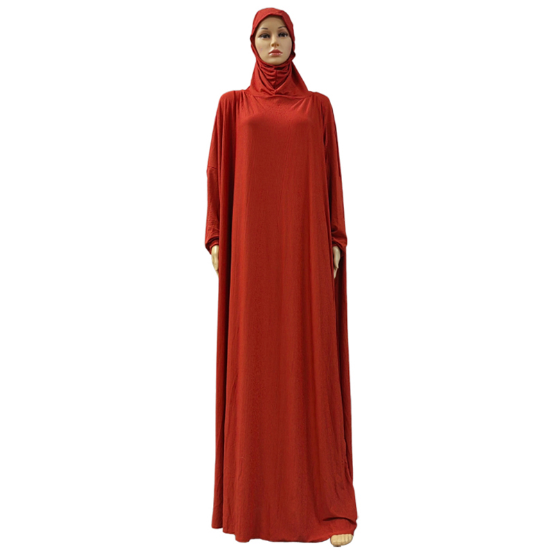 New fashionable and best-selling women's large-sized Muslim hooded robe with printed solid color, Middle Eastern, European and American long dress hooded solid color hooded daily low-key