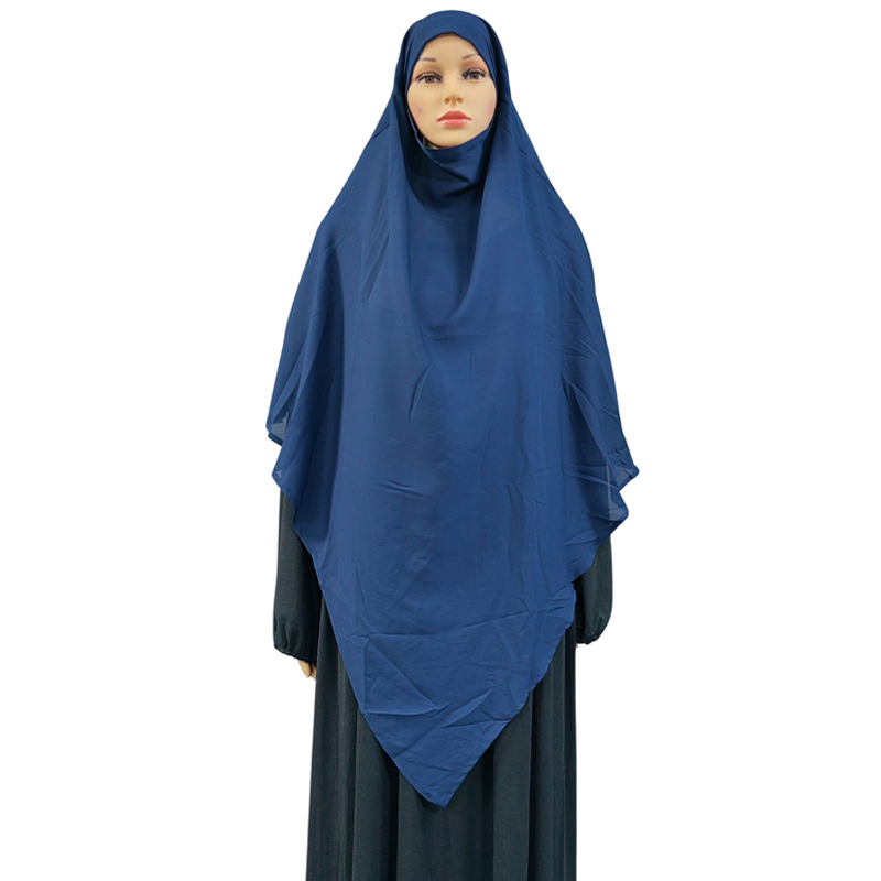 The 1+2 high-quality chiffon women's Muslim fashion prayer headscarf with ethnic style, made of high-quality Nida fabric, one in the front and two at the back Item Picture