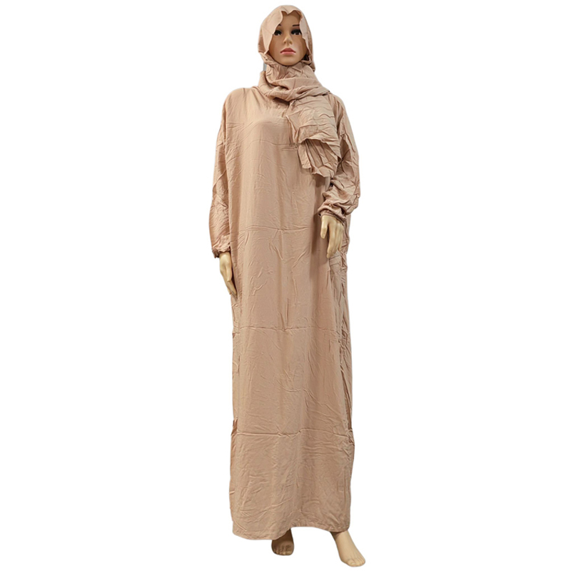 The latest and best-selling Muslim solid-color fashion long dress, elegant women's scarf style, hooded pure cotton one-piece long dress, long robe, dignified prayer robe, ethnic style Item Picture