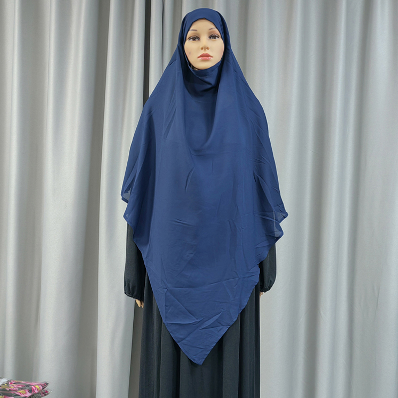The 1+2 high-quality chiffon women's Muslim fashion prayer headscarf with ethnic style, made of high-quality Nida fabric, one in the front and two at the back Specification image