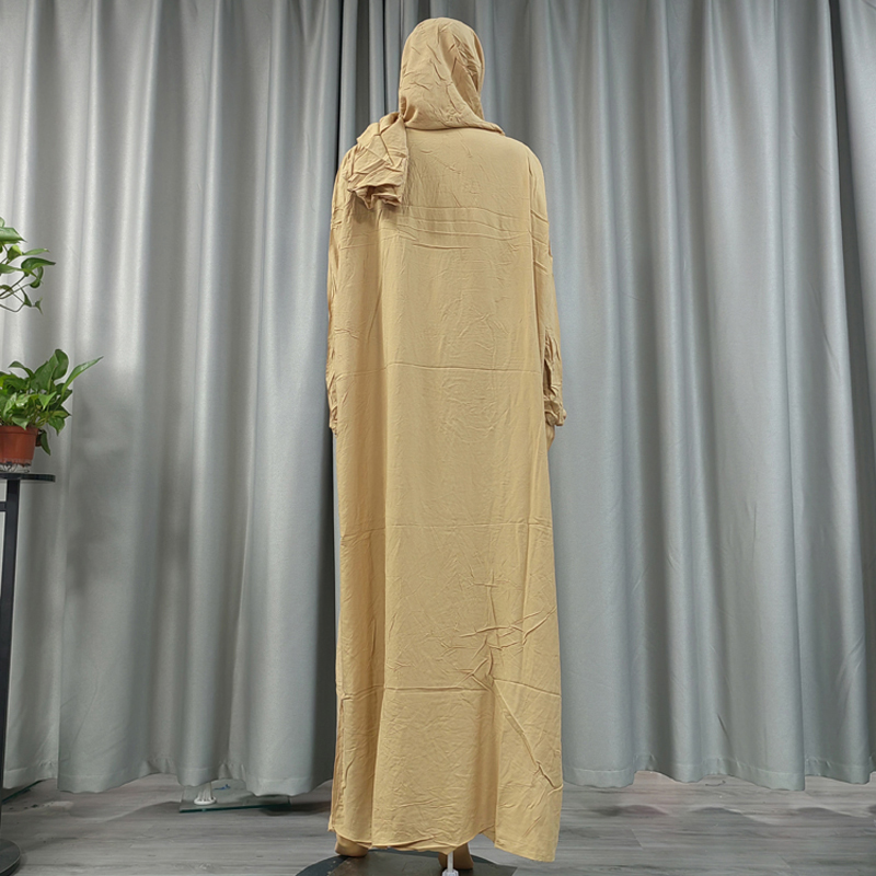 Muslim solid-color fashionable long dress, elegant women's scarf, hooded pure cotton one-piece long dress, long robe, dignified prayer robe, ethnic style scarf two-piece set Application Scenario