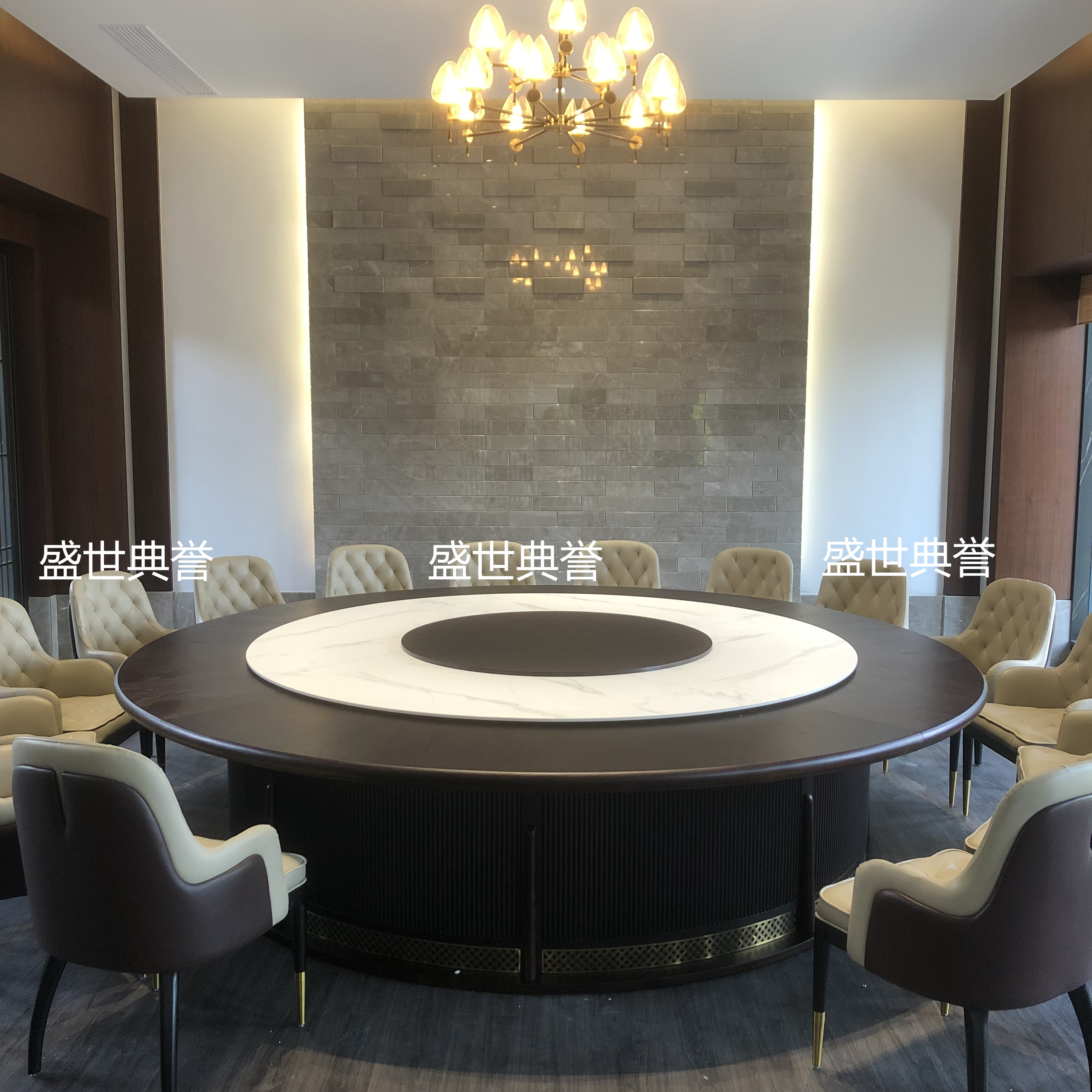 Shanghai Seafood Zizao electric dining tables and chairs, solid wood dining tables for five-star hotel private rooms, and light luxury electric round tables for clubs Item Picture