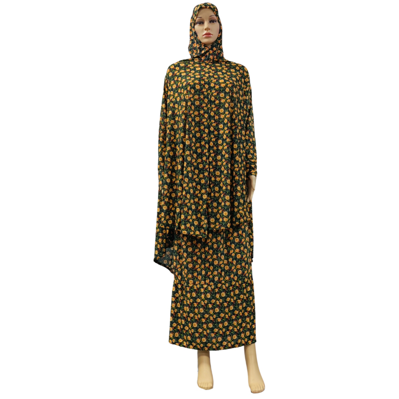 A two-piece set of cross-border large wharf scarf long dress, printed large flower women's prayer robe, casual daily, ethnic, European and American fashion new long dress, hot-selling long style