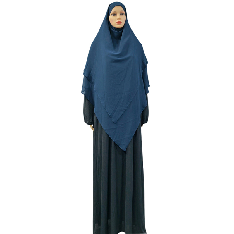 New cross-border factory direct sales Muslim solid color chiffon headscarf, front two and back two long fashionable European and American new multi-color women's headscarf 2+2 double-layer pleated design headscarf