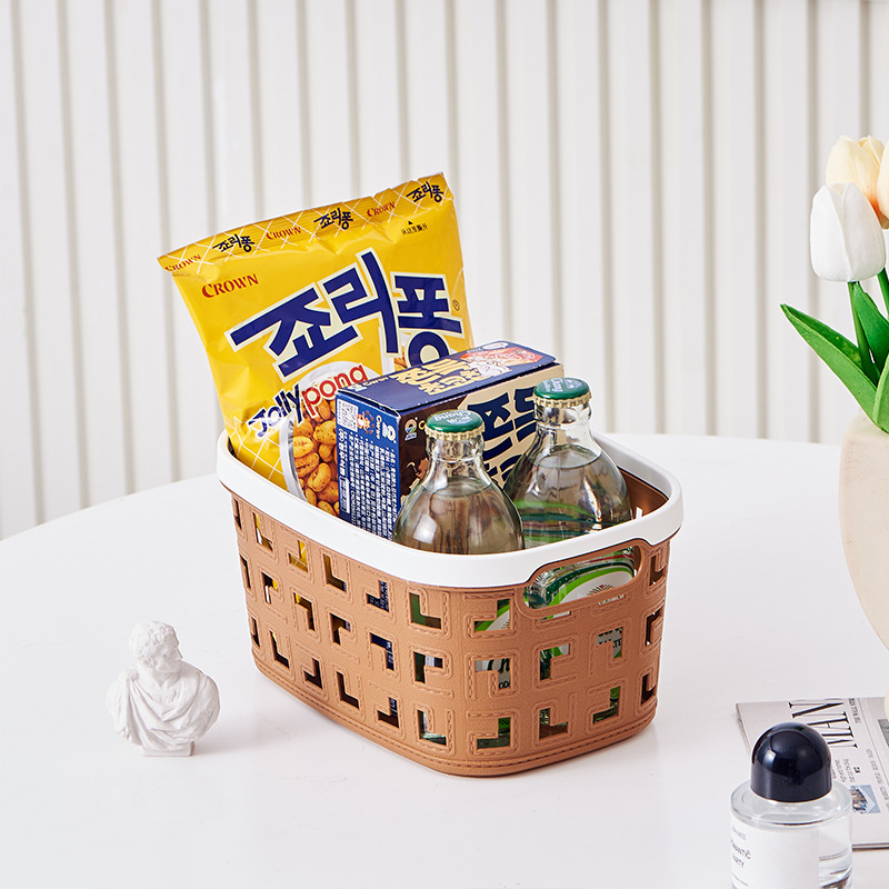 Pressure Ring Oval L Large Leather Grain Storage Basket Portable Factory Clutter Small Basket School Books Small Basket details Picture