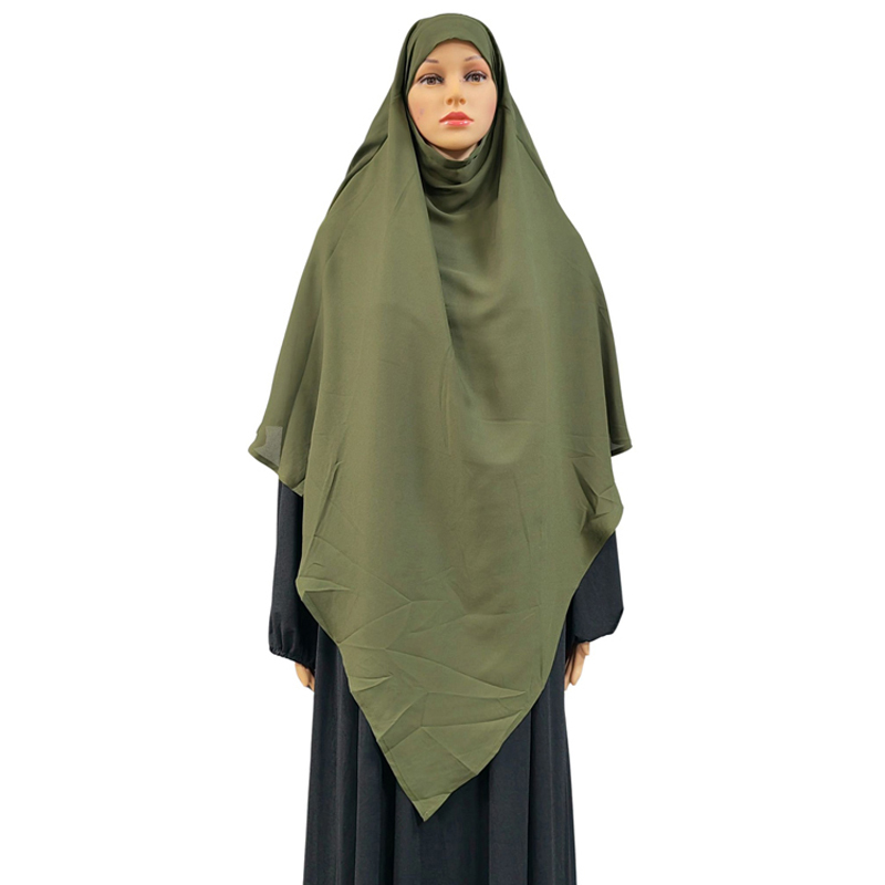 The 1+2 high-quality chiffon women's Muslim fashion prayer headscarf with ethnic style, made of high-quality Nida fabric, one in the front and two at the back