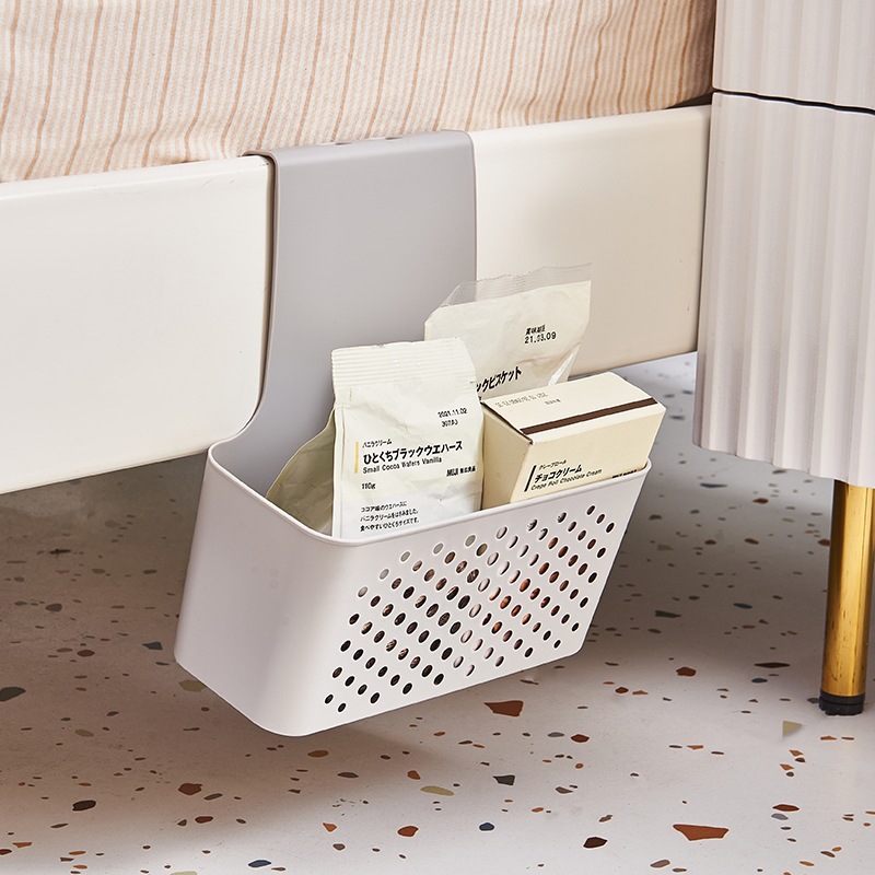 Kitchen cabinet door wall-mounted small basket, plastic PP hollowed-out miscellaneous storage basket, living room wall-mounted gray and white storage basket Specification image