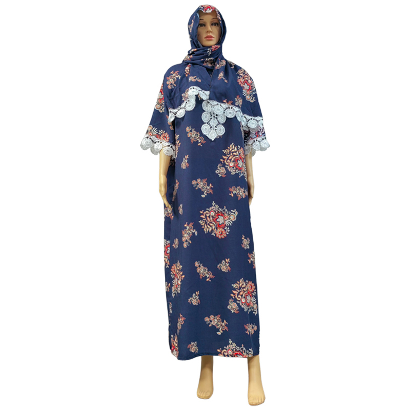 Factory direct sales of cross-border European and American hooded Amazon home wear, short-sleeved printed flower long robe dress, African women's hooded scarf, short-sleeved two pieces Item Picture