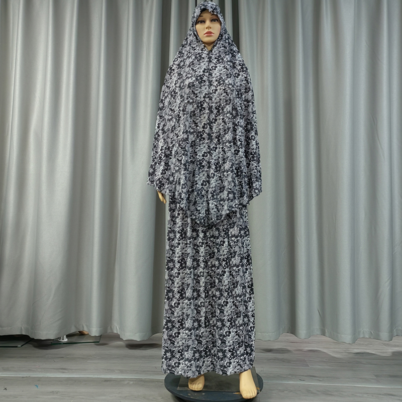 This is a new cross-border bestseller, a trendy two-piece floral women's prayer robe, a casual and daily ethnic-style long robe, and a long, large dock scarf long dress Specification image
