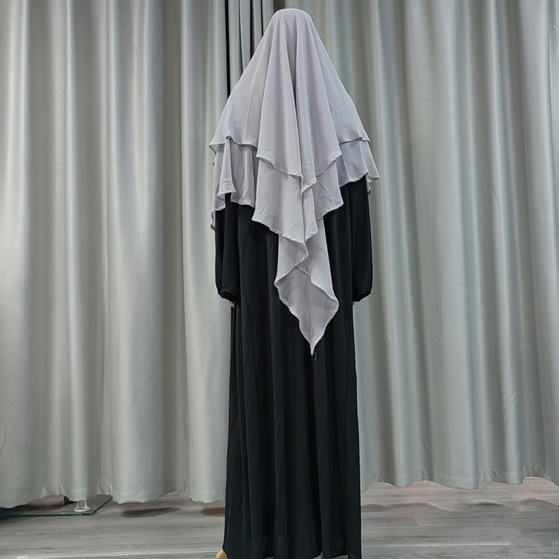 New cross-border factory direct sales Muslim solid color chiffon headscarf, front two and back two long style fashionable European and American new headscarf, high-quality chiffon multi-color series women's style details Picture