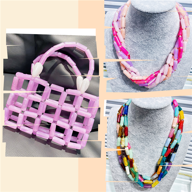 8*20MM cylindrical bamboo-shaped acrylic beads, cloud two-color mist imitation stone, suitable for DIY jewelry, clothing, mobile phone chains, backpack chains, and accessory items details Picture