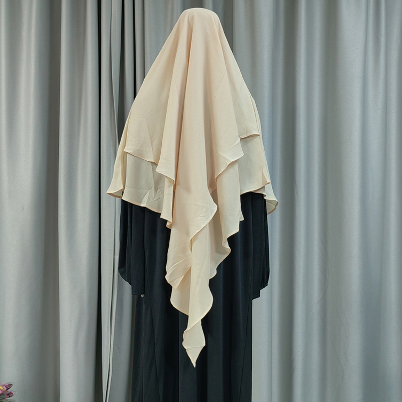 The 1+2 high-quality chiffon women's Muslim fashion prayer headscarf with ethnic style, made of high-quality fabric, is selling well in all sizes details Picture