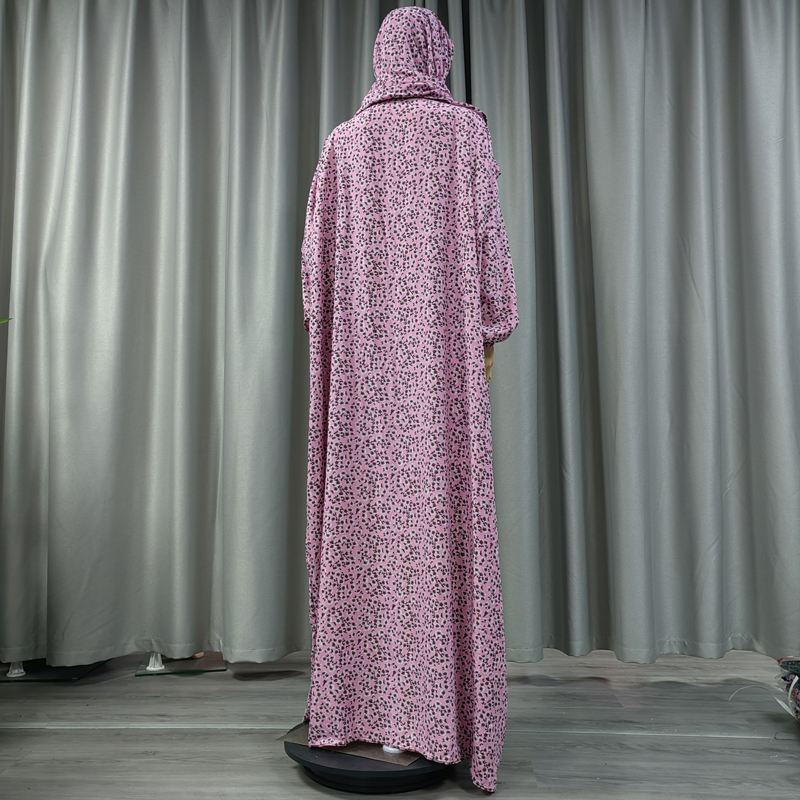 Cross-border printed hooded scarf elegant women's dress with small floral prints, high-quality pure cotton long robe dress, pure cotton hot sale, factory direct sales Specification image