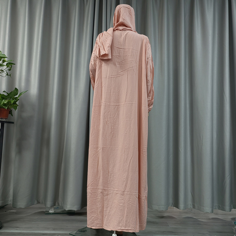 Muslim solid-color fashionable long dress, elegant women's scarf style, hooded pure cotton dress, long robe, dignified prayer robe, ethnic style long scarf and hooded style Application Scenario