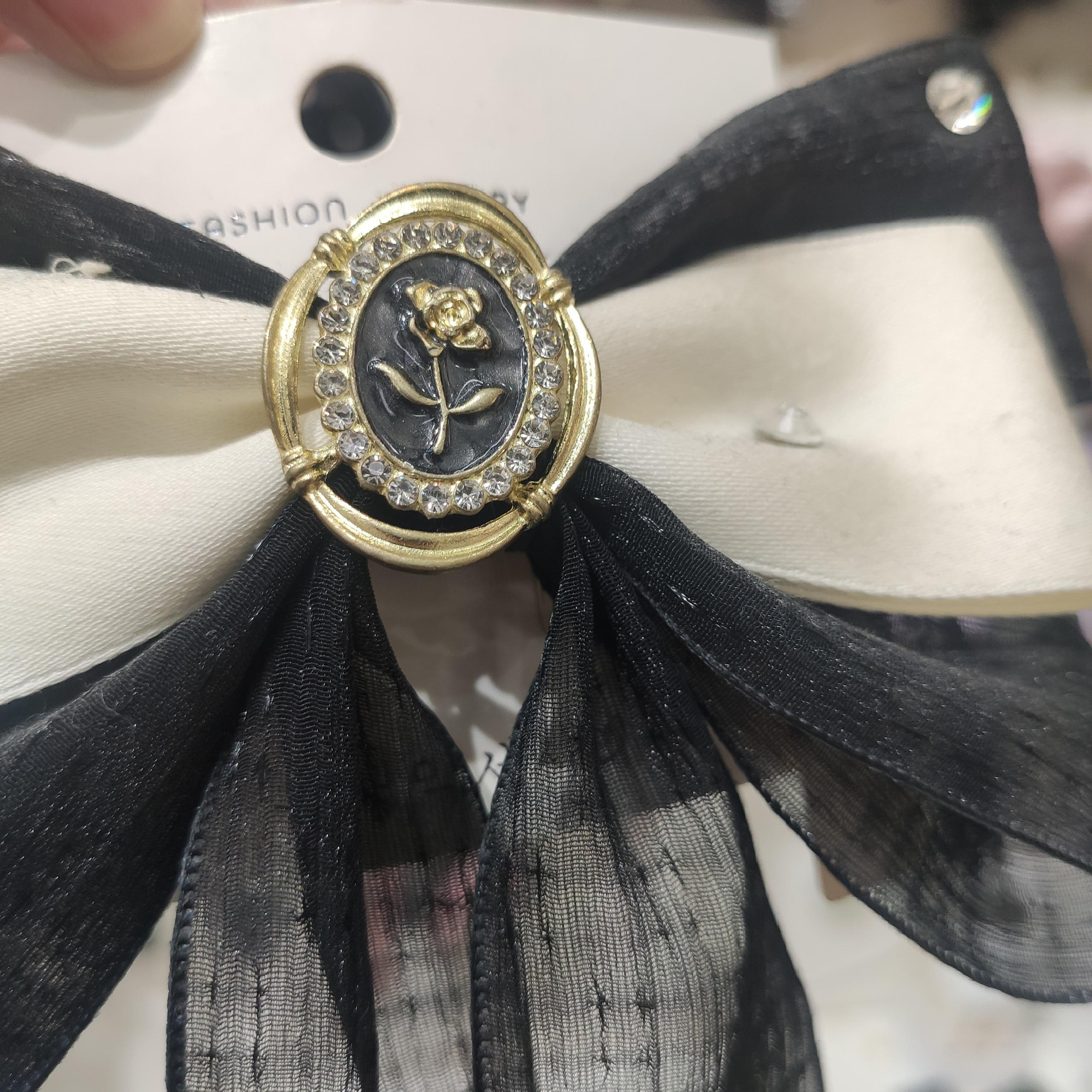 实拍黑白撞色双层蝴蝶结碎钻装饰发夹头饰饰品弹簧夹飘带                                  