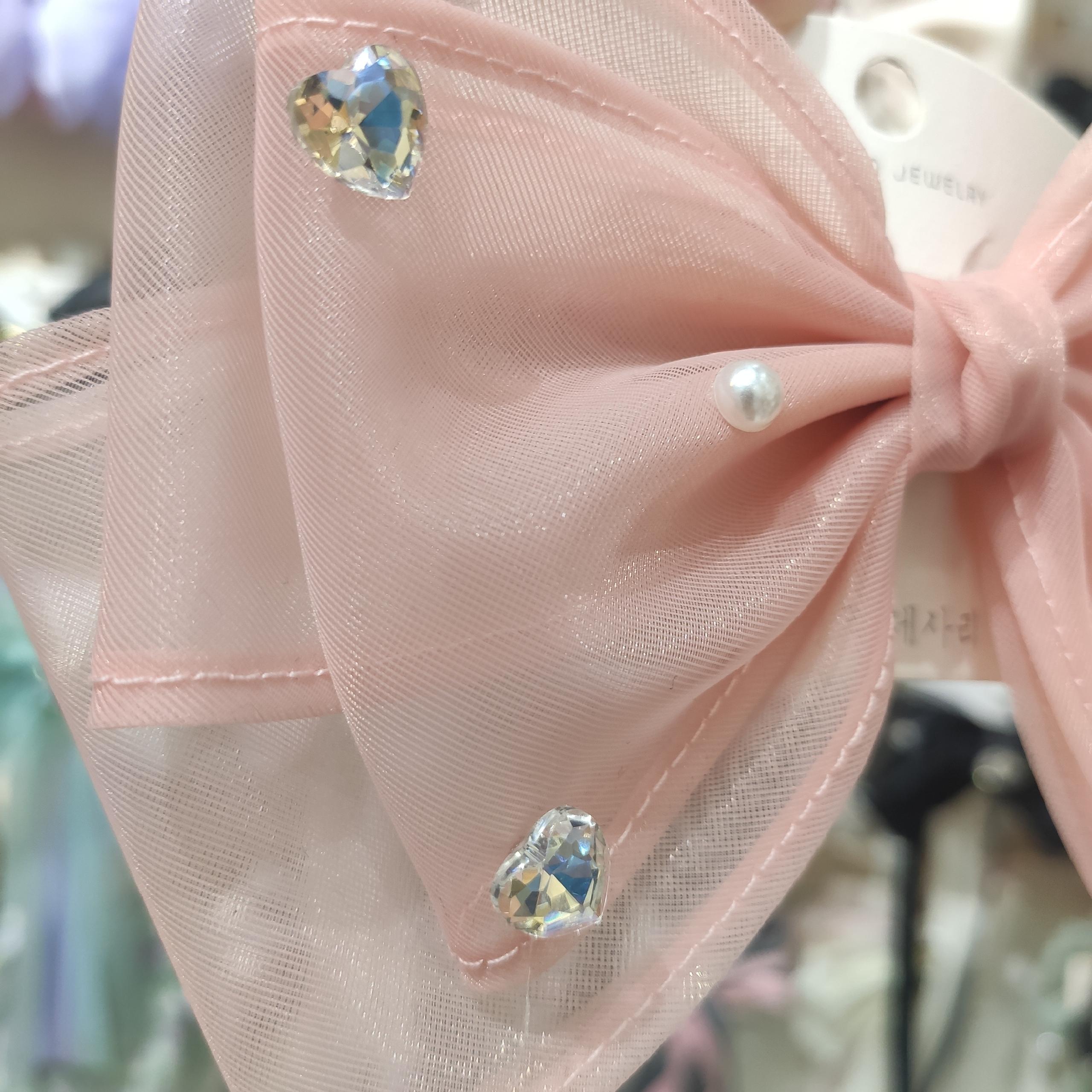 Real Pink Yarn Bow Broken Diamond Embellishment Version Stiff Without Deformation Item Picture