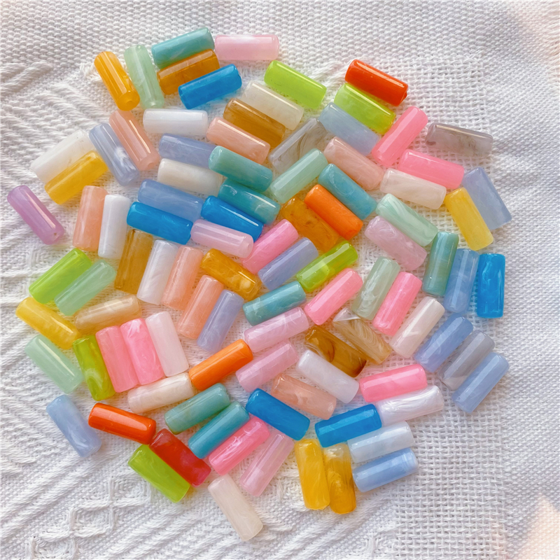 8*20MM cylindrical bamboo-shaped acrylic beads, cloud two-color mist imitation stone, suitable for DIY jewelry, clothing, mobile phone chains, backpack chains, and accessory items