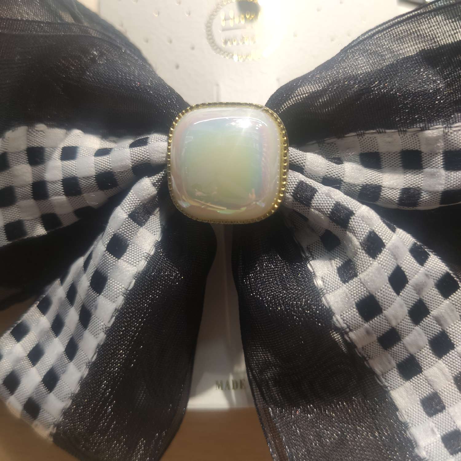 Real Face Bright Square Pearl Check Mesh Stitching Bow Spring Clip Hair Clip Hair Accessories Headdress Accessories details Picture