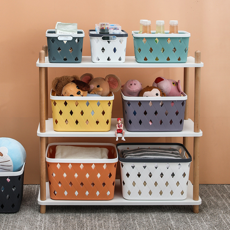 School Rectangular Book Storage Basket Plastic Pp Argyle Stripe Storage Basket Toy Container Storage Basket details Picture