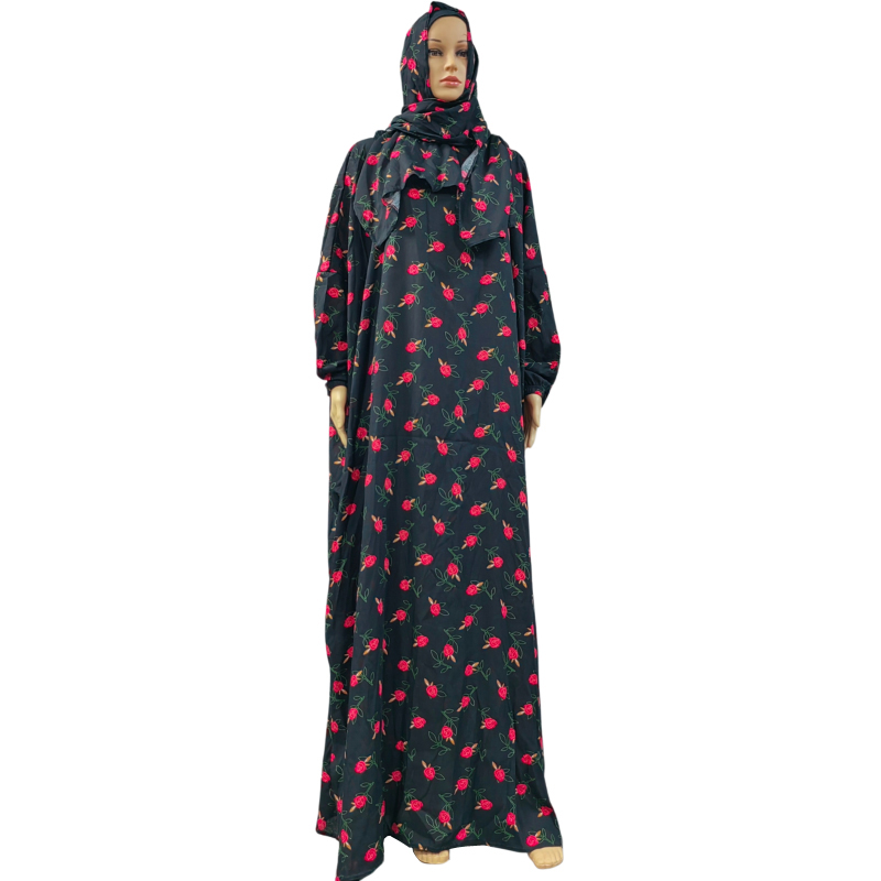 Cross-border printed hooded scarf elegant women's dress with small floral prints, high-quality pure cotton long robe dress, pure cotton hot sale, factory direct sales