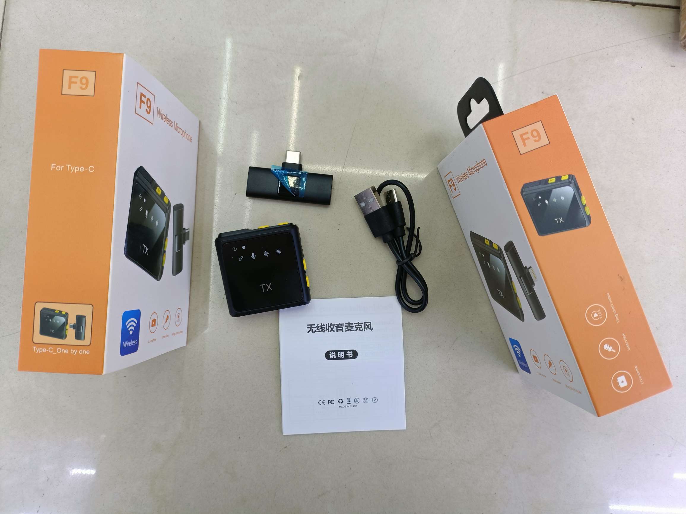 F9 square one-drag one-lapel microphone Wireless microphone Type-C interface/Apple interface detail image 2